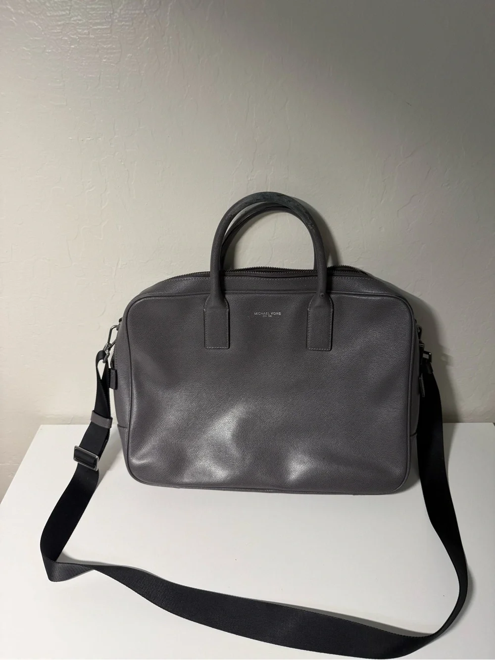Michael Kors Gray Leather Laptop Briefcase with Removable Strap